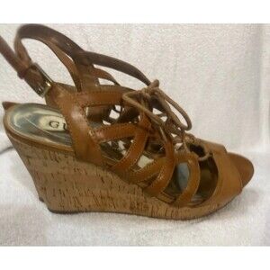 Guess Brown Lace-Up Wedge Sandals Women Size 7 M